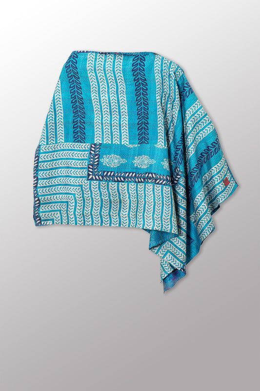 VINTAGE SILK KANTHA LONG CAPE - sv2841-0003a -