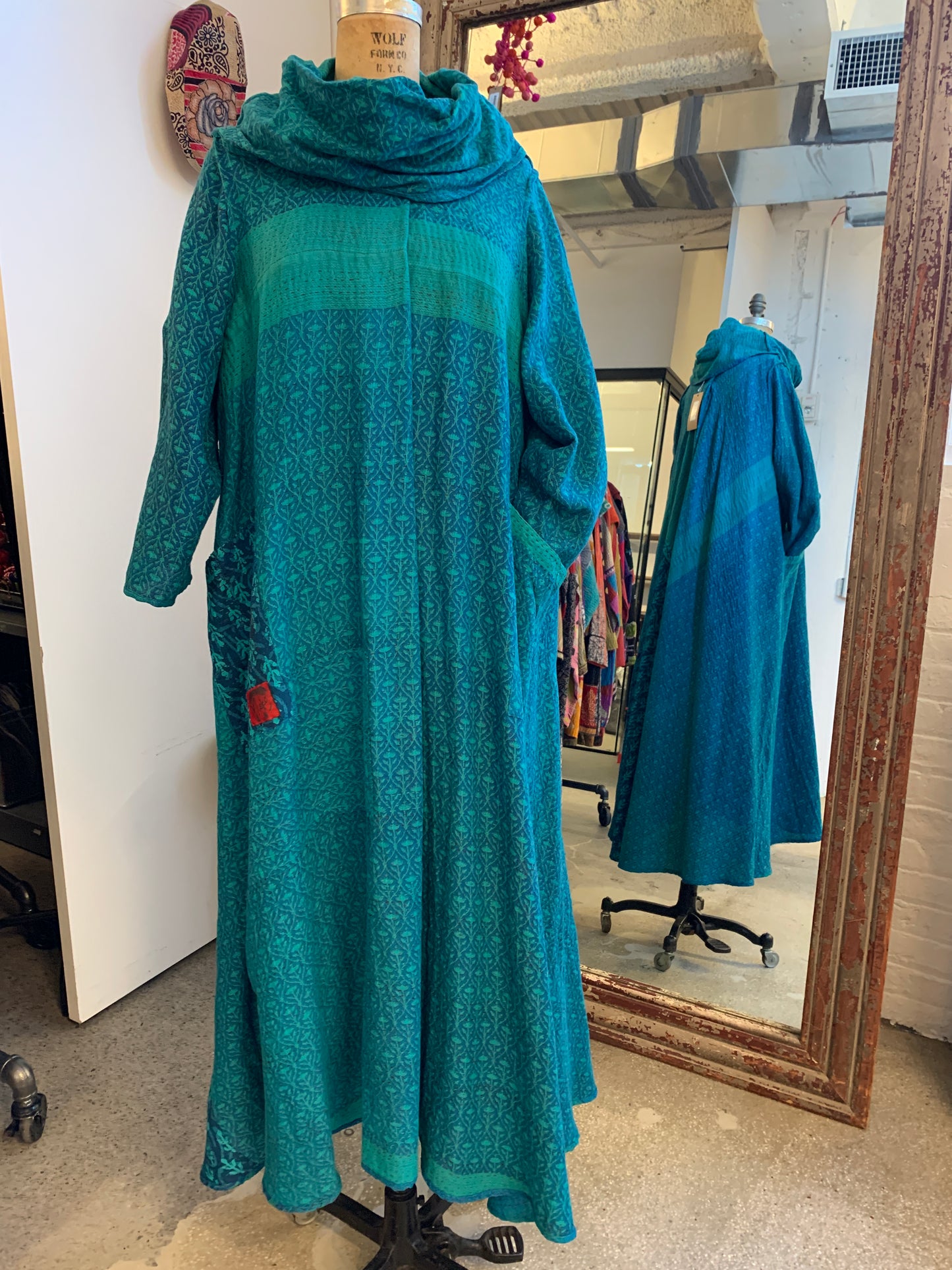 COTTON OVERDYE KANTHA COWL NECK LONG SLEEVE DRESS - ov2450-ctuq001m -