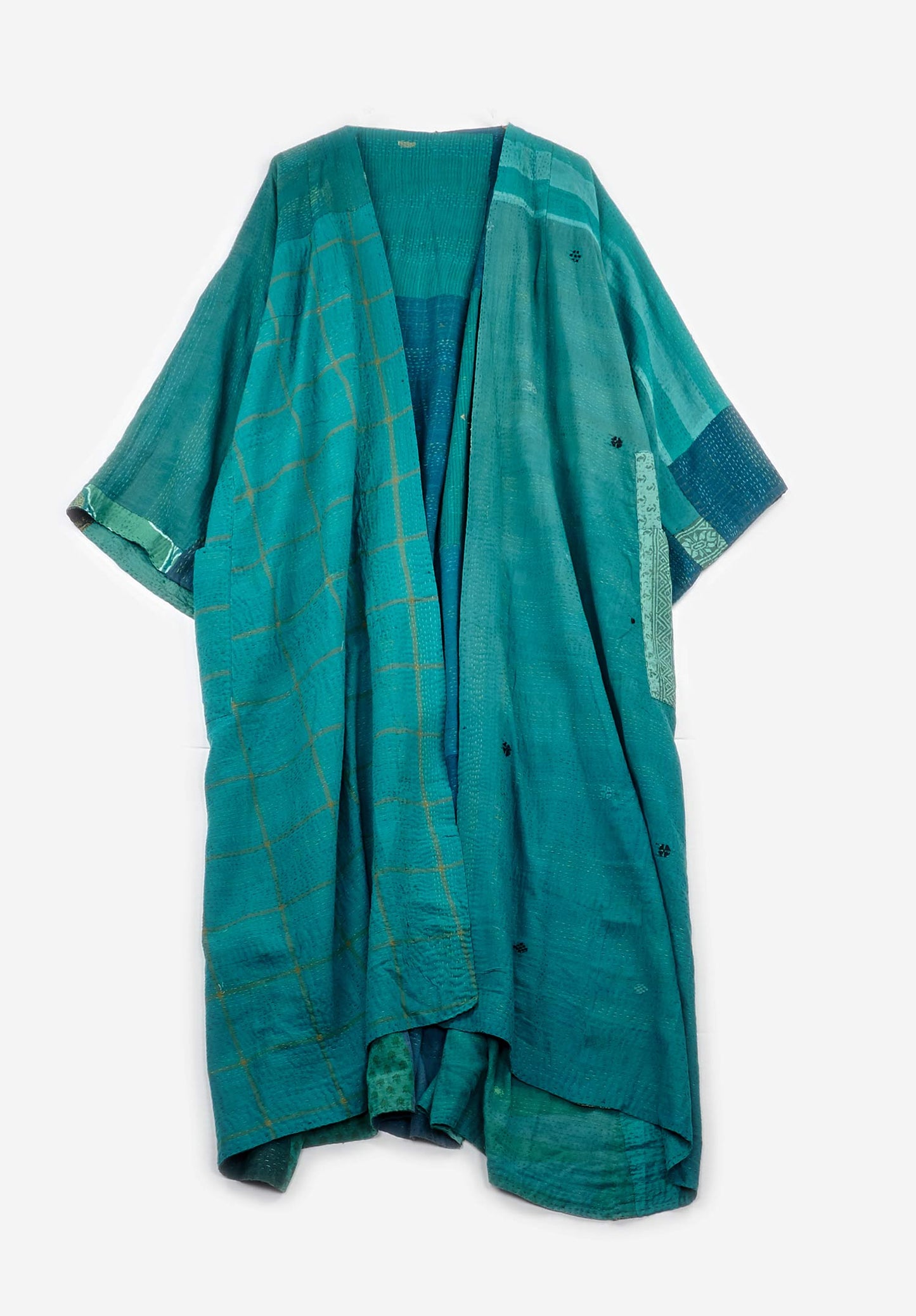 COTTON SILK SW PATCH KANTHA KIMONO MAXI - ws2318-tel -