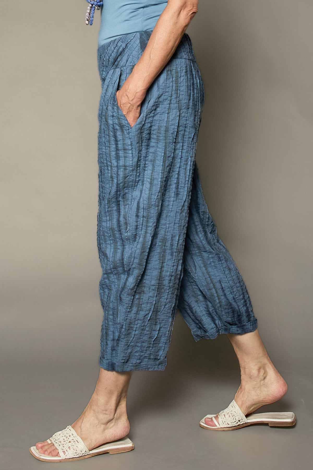 DOUBLE TIE DYE RIPPLE TUCK NEW LANTERN PANTS - trw1651-gry -