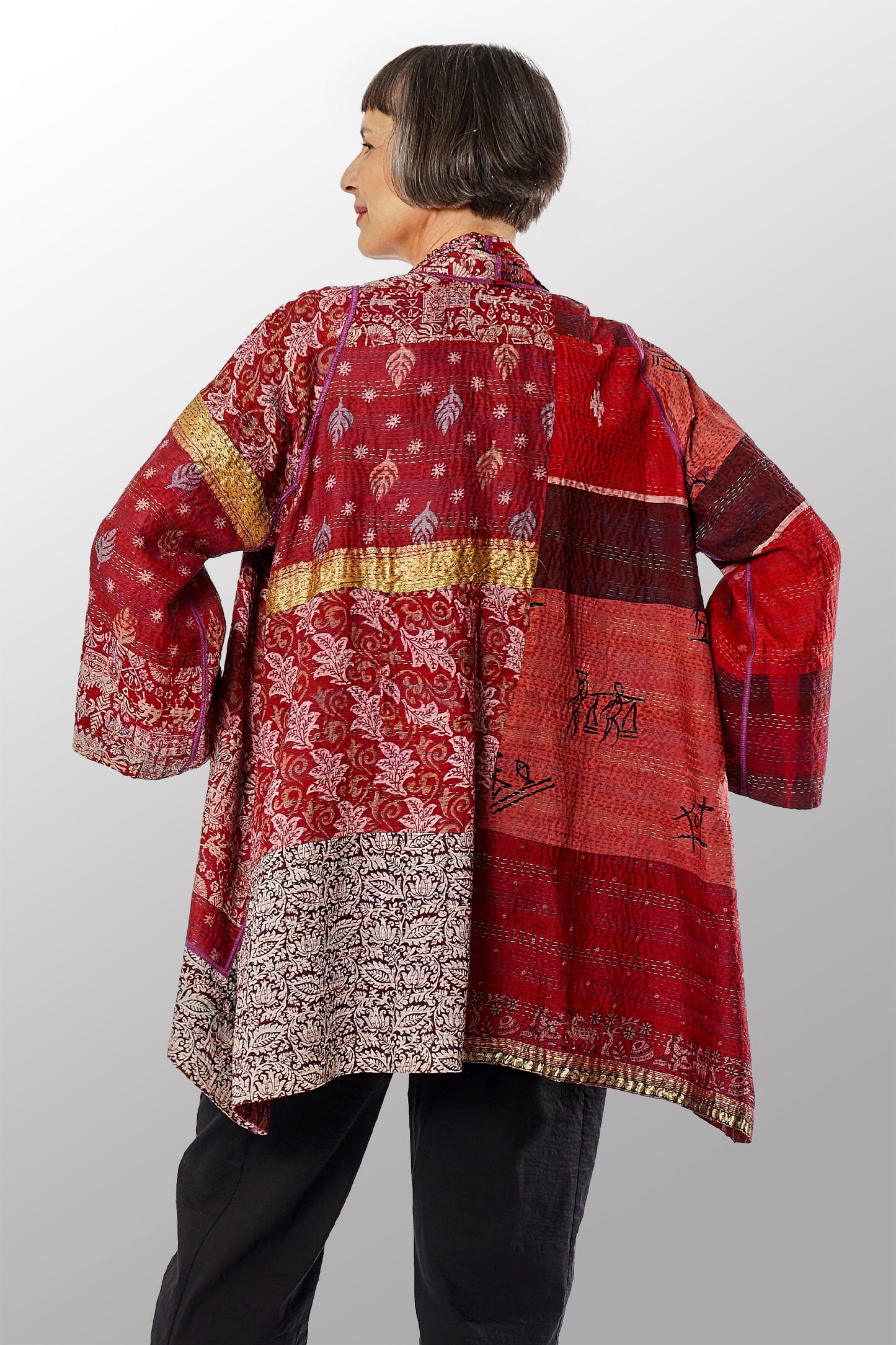 VINTAGE SILK KANTHA A-LINE JKT - sv2003-0371a -