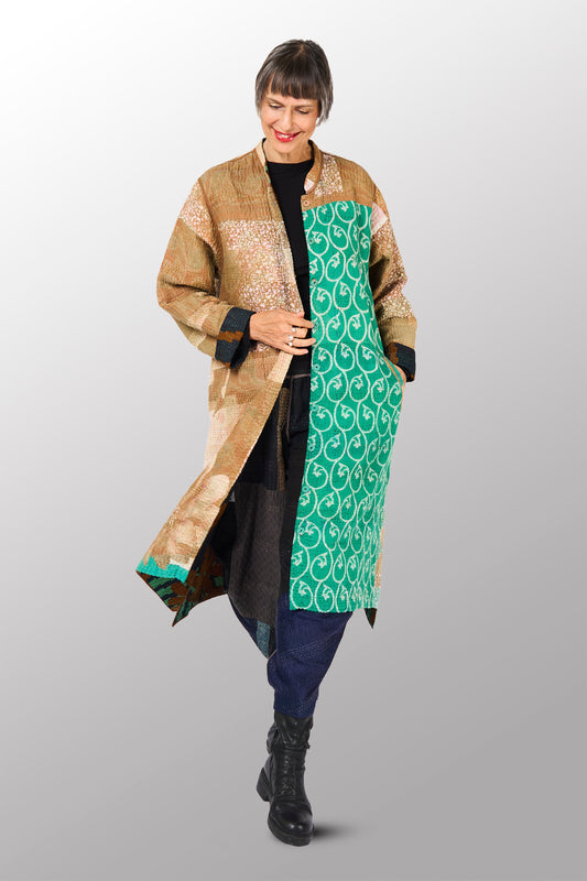 VINTAGE COTTON KANTHA KAFTAN COAT - cv4343-0001m -