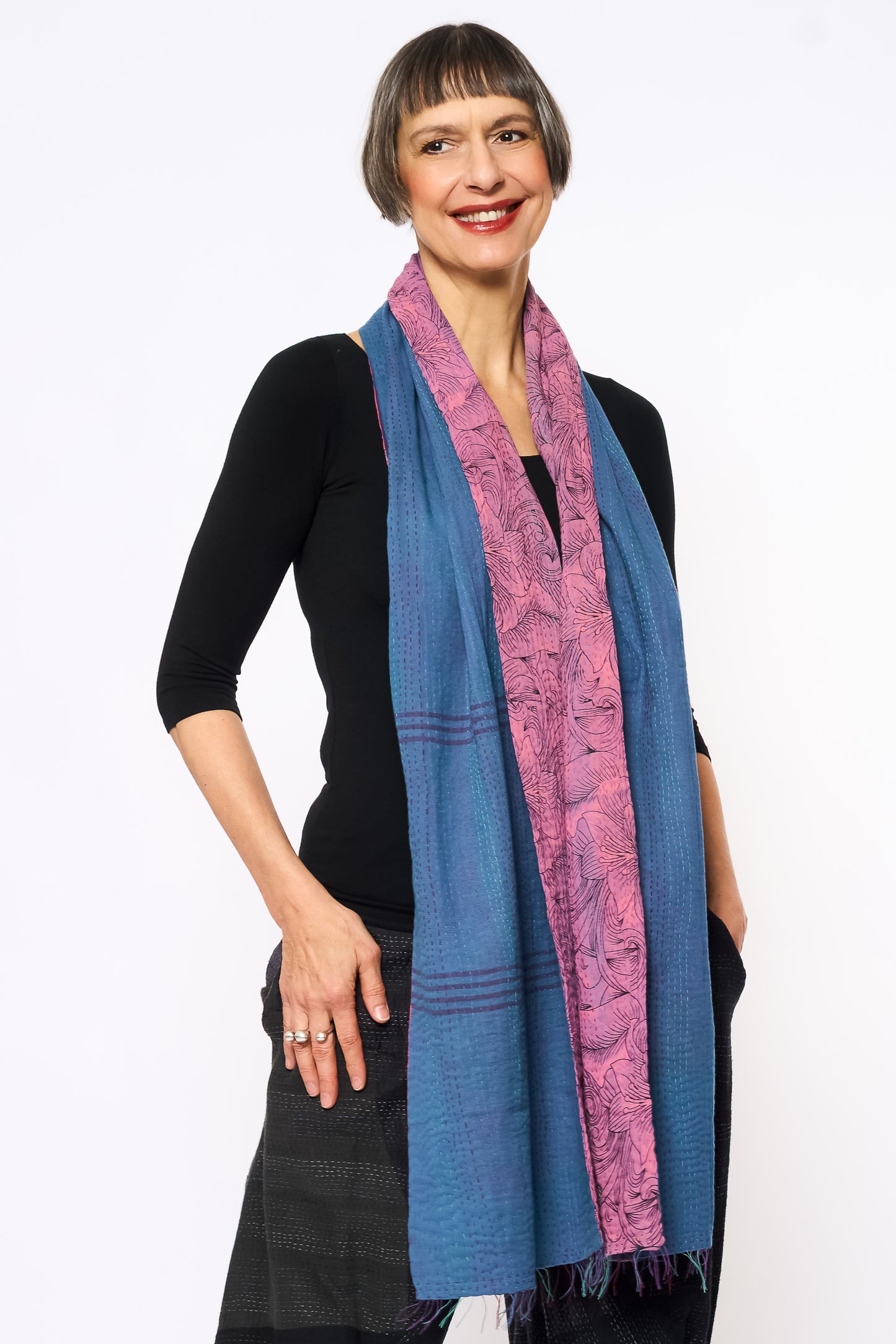 VINTAGE COTTON KANTHA SCARF STANDARD - cv2801-0057a -