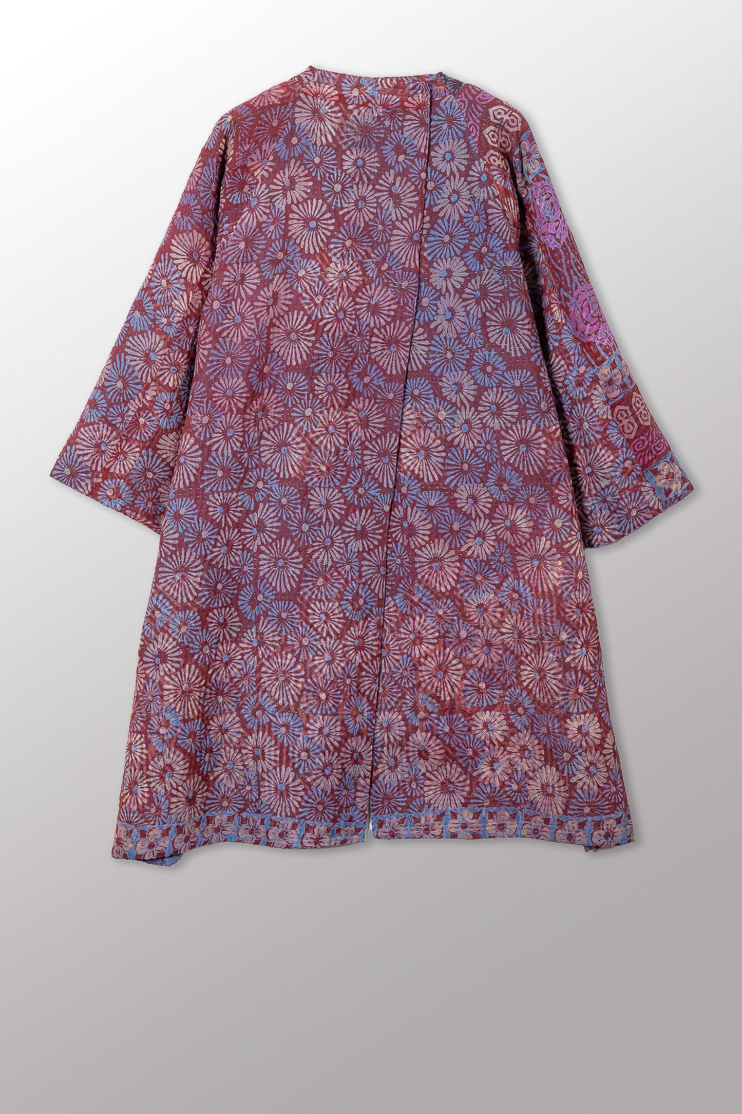 VINTAGE SILK GEORGETTE COTTON KANTHA KIMONO DUSTER - gc4317-0002a -