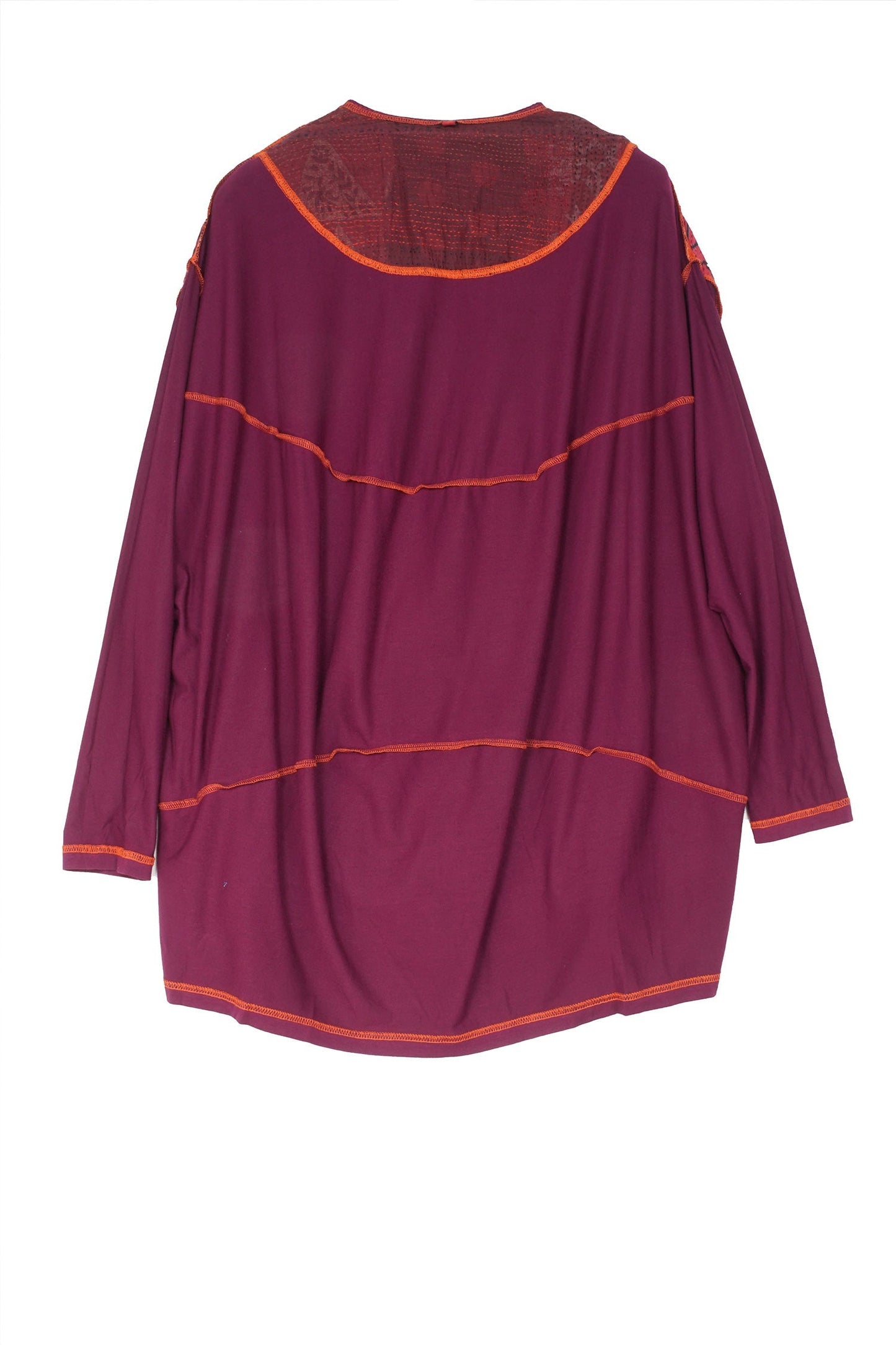 PATCH & CIRCLE PRINT KANTHA AND KNIT LONG JKT - pc2028-red -