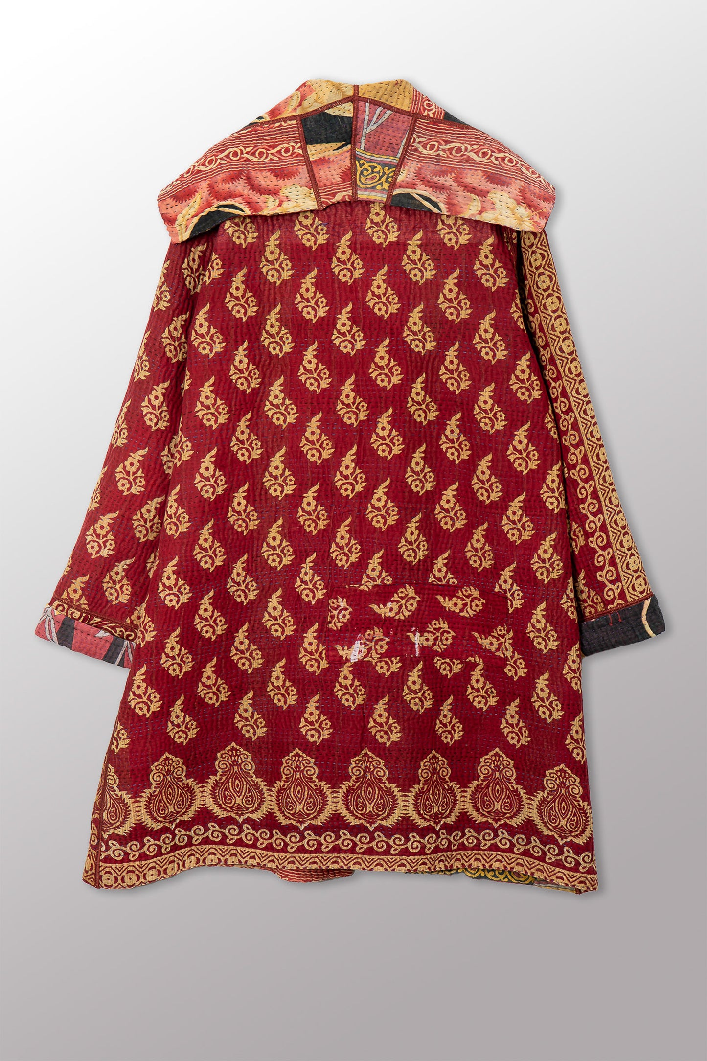 VINTAGE COTTON KANTHA POCKET MEDIUM COAT - cv4316-0048m -