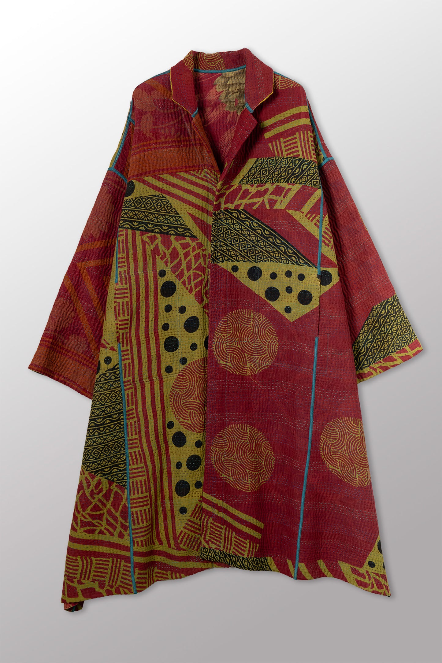COTTON OVERDYE KANTHA NEW OVERSIZED COAT - ov4342-cgrn003a -