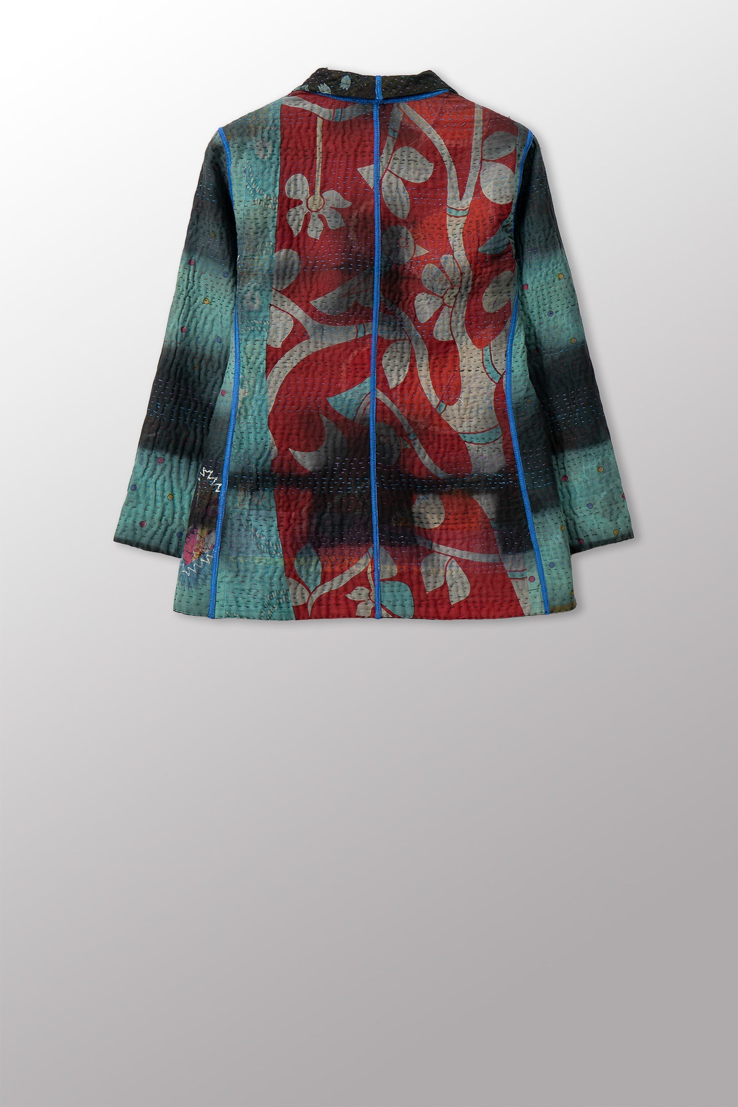 VINTAGE COTTON GREY CLAMP TIE DYE KANTHA SHORT JACKET - su4007-0002s -