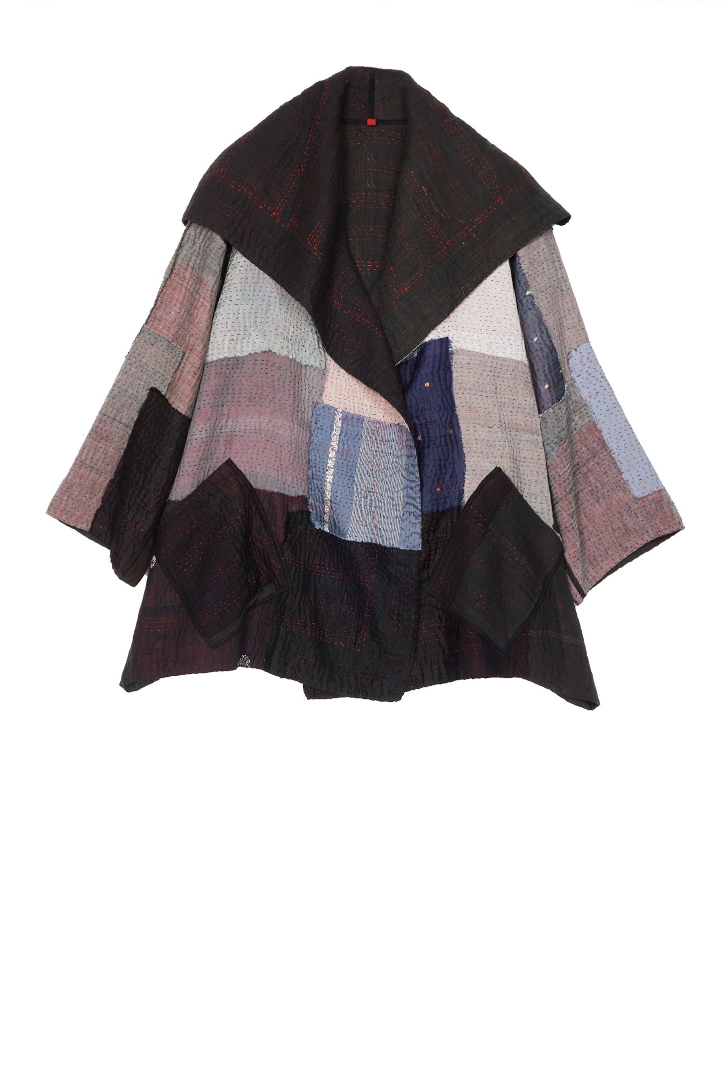 TWO TONE PATCH KANTHA FLARE JACKET - tn4010-blk -