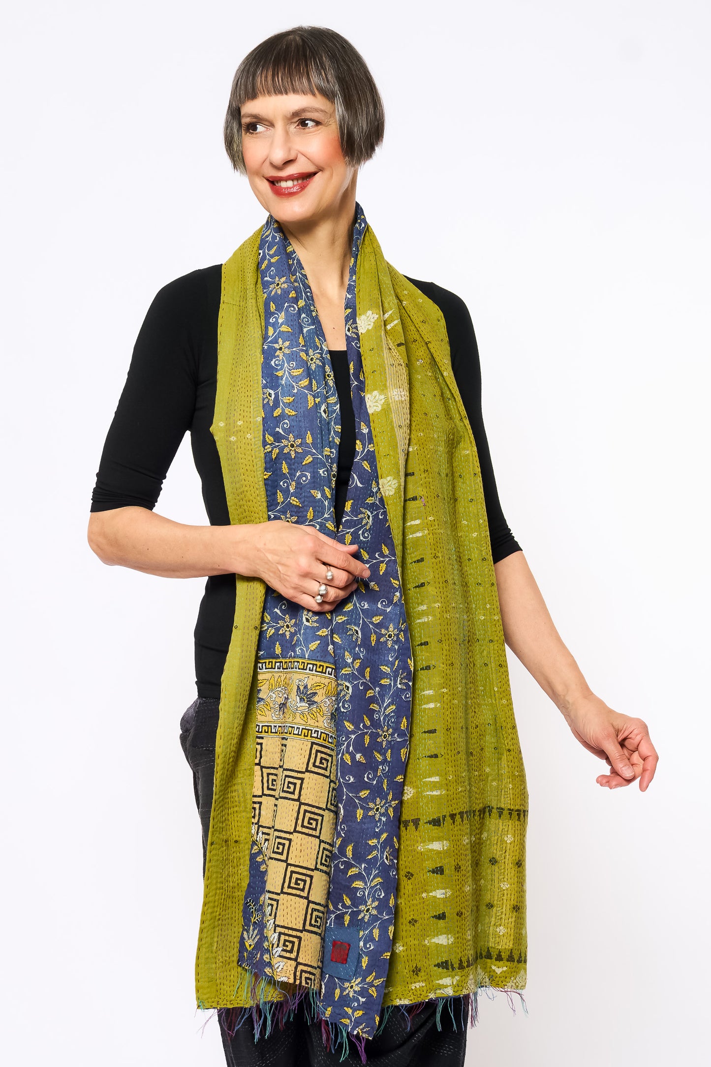VINTAGE COTTON KANTHA SCARF STANDARD - cv2801-1007a -