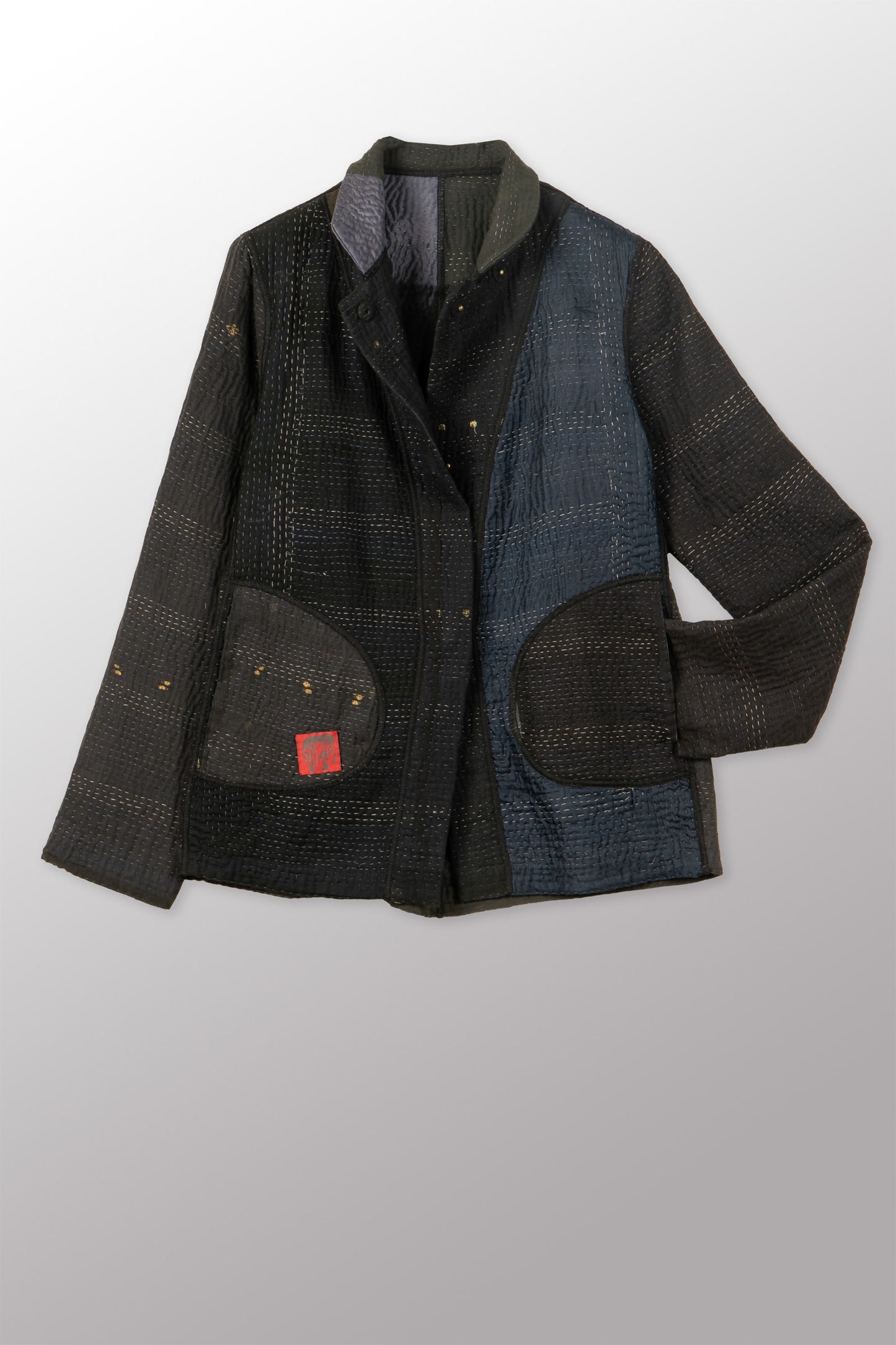 JAIPUR PATCH KANTHA SIMPLE JACKET - jp4022-blk -