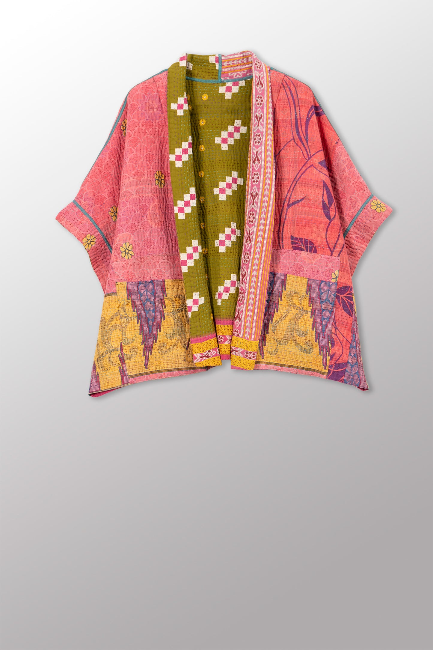 VINTAGE COTTON KANTHA MINI PONCHO - cv4060-0068a -