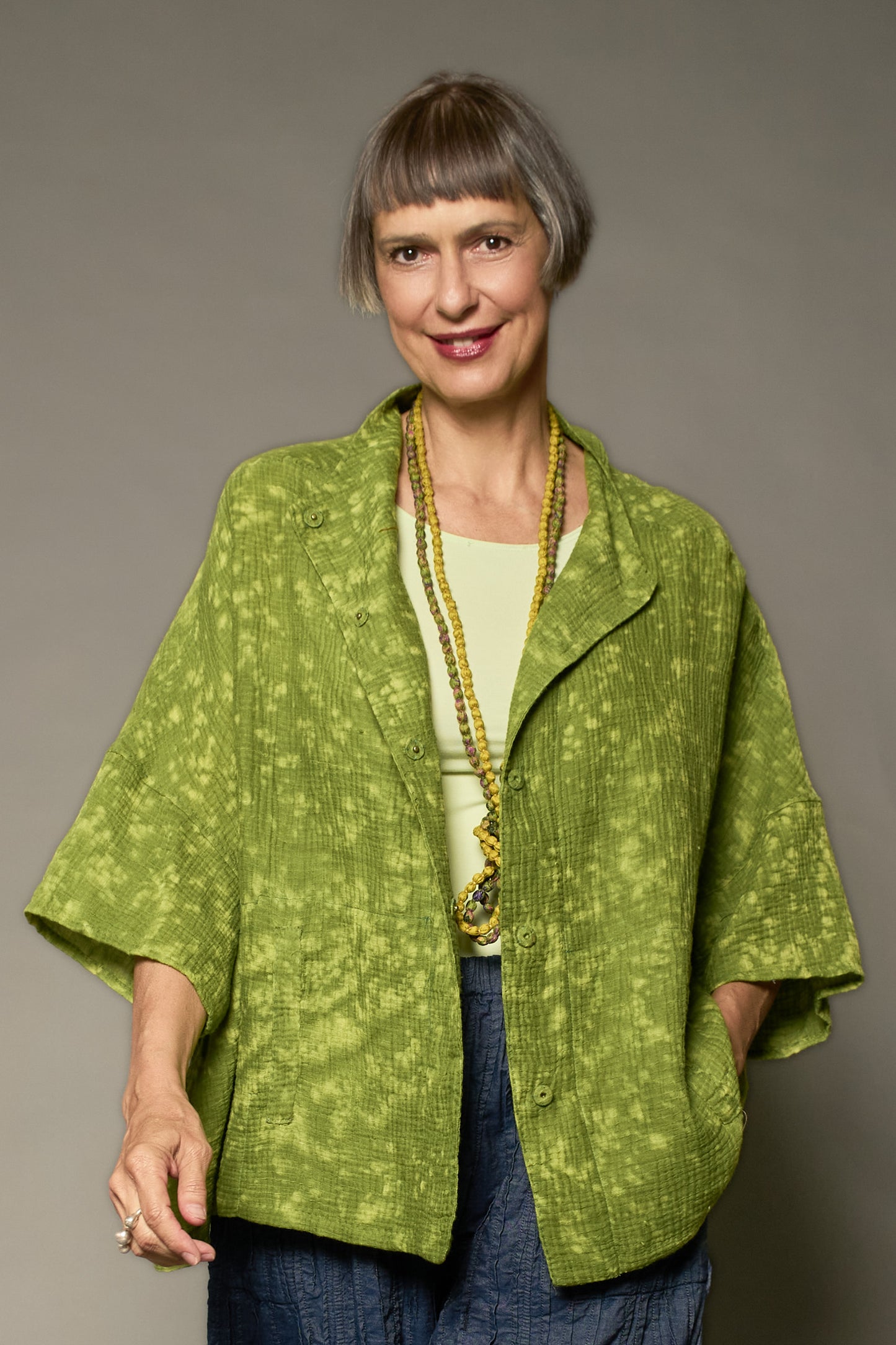 SAND SUN DYE RIPPLE KANTHA HIGHT NECK TOP - rs2t107-avc -