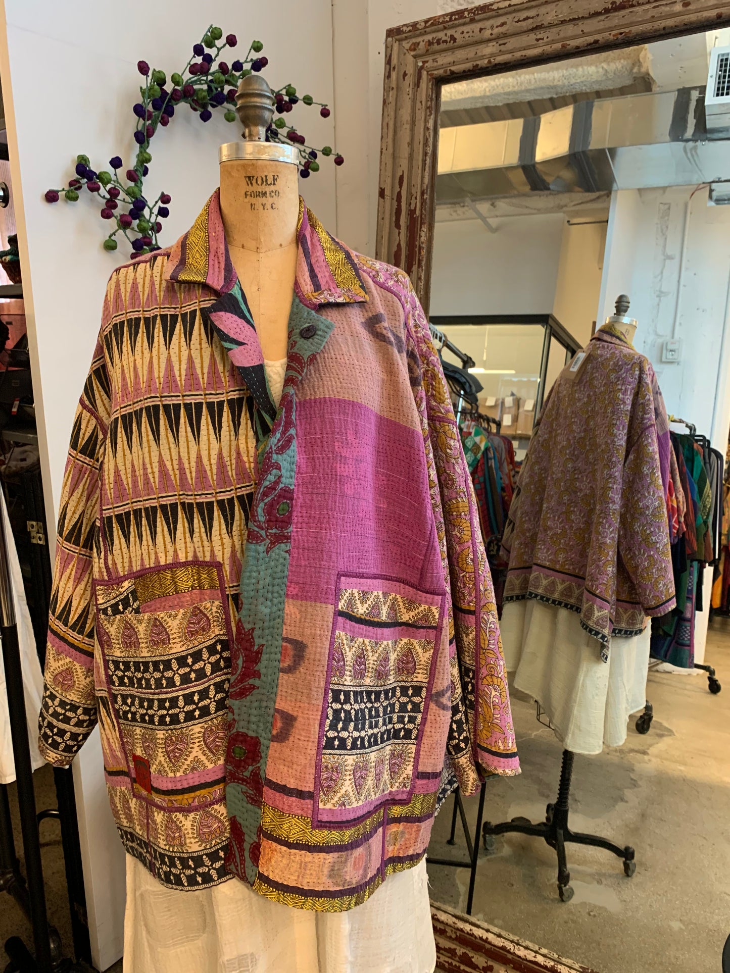 VINTAGE COTTON KANTHA OVERSIZED MINI COAT - cv4332-0045a -