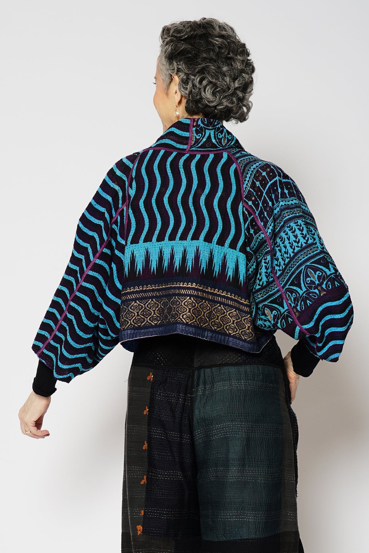 DESERT WAVES KANTHA PUFF SLV. SHRUG - dw2062-blu -