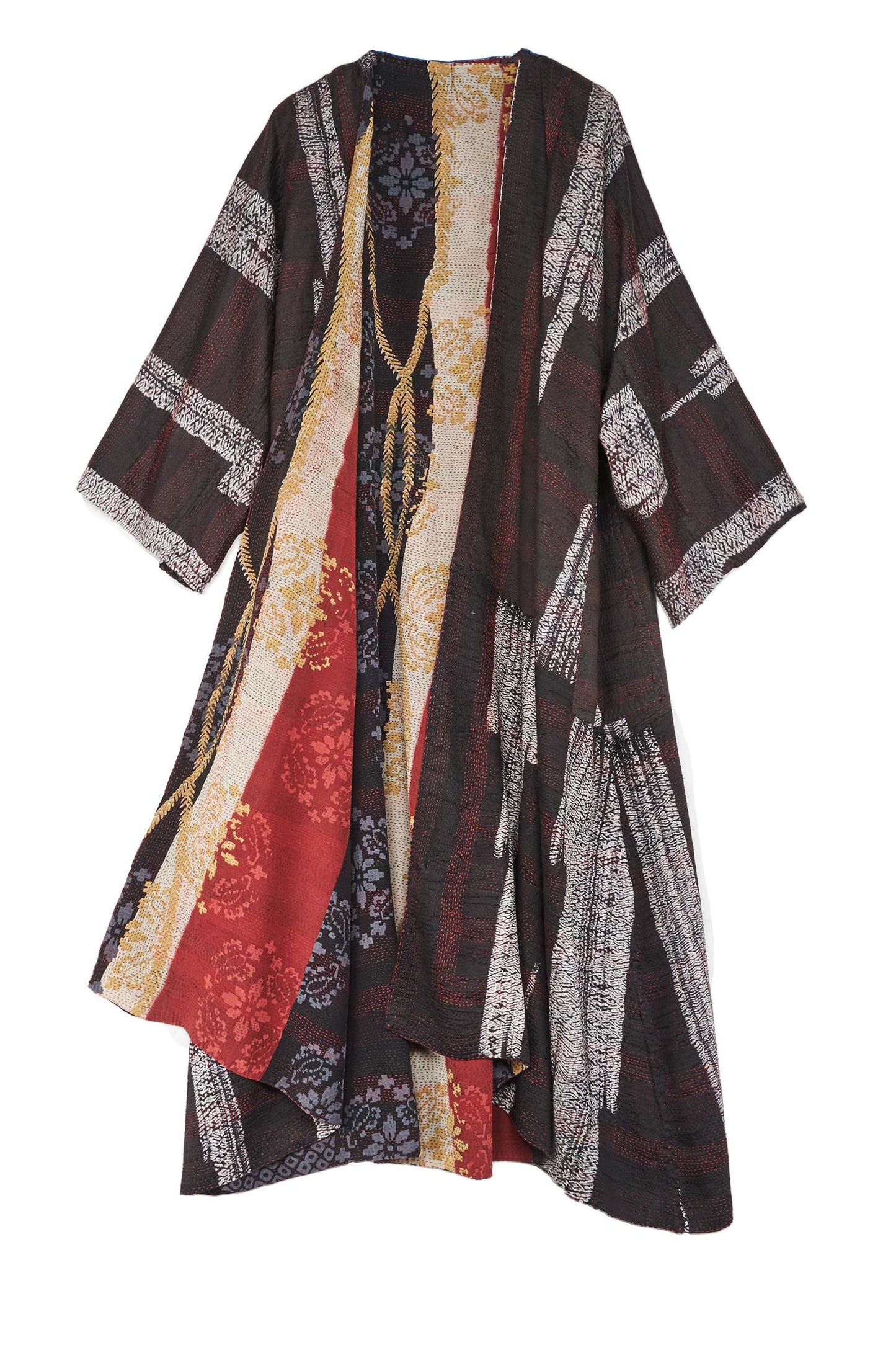 KIMONO PRINT KANTHA KIMONO MAXI - kp2318-blk -