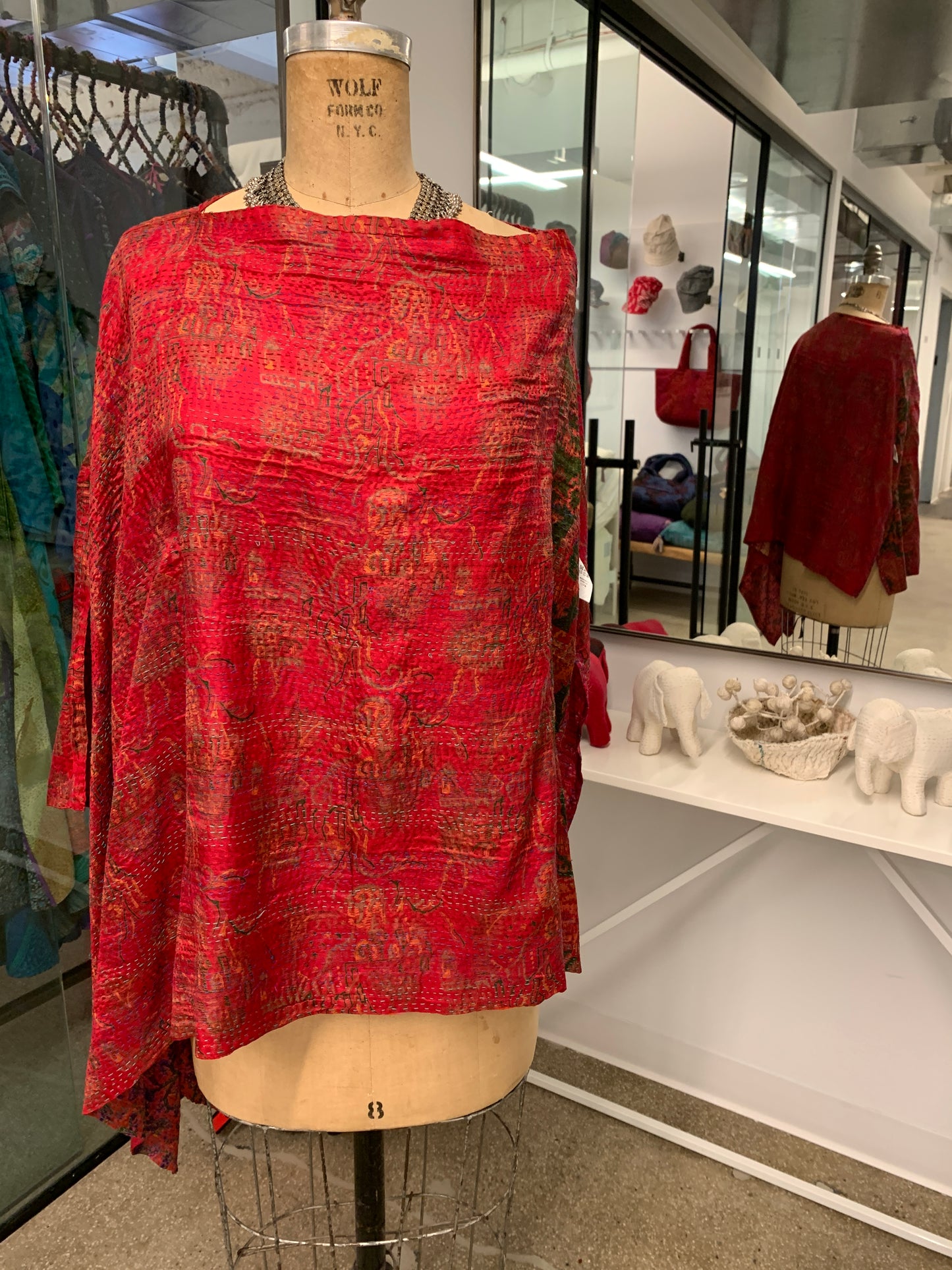 VINTAGE SILK KANTHA LONG CAPE - sv2841-0008a -
