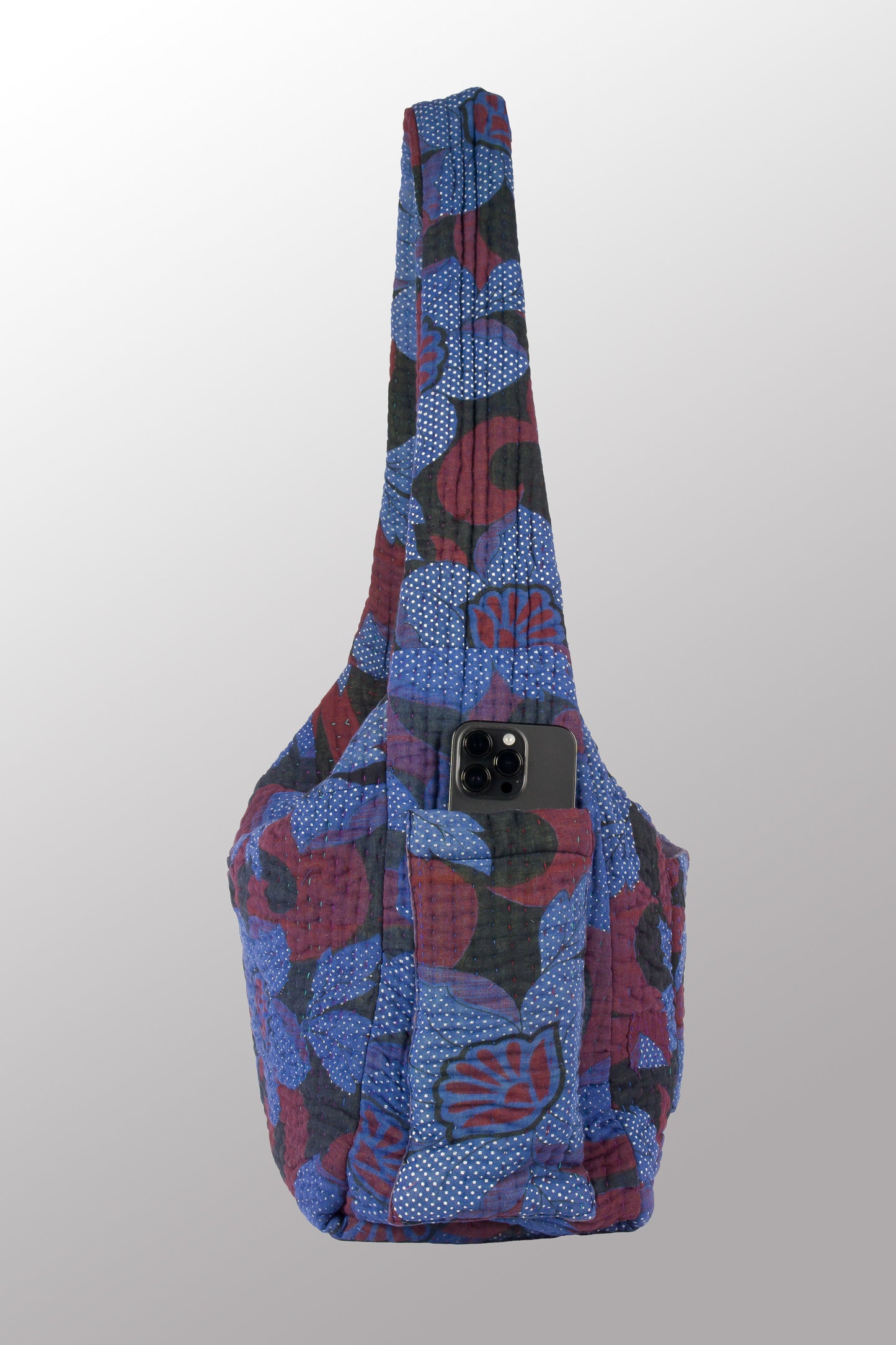 Quilted Overdye Cotton Kantha Oversized Hobo Bag - mm-oq5870-cblu002a -