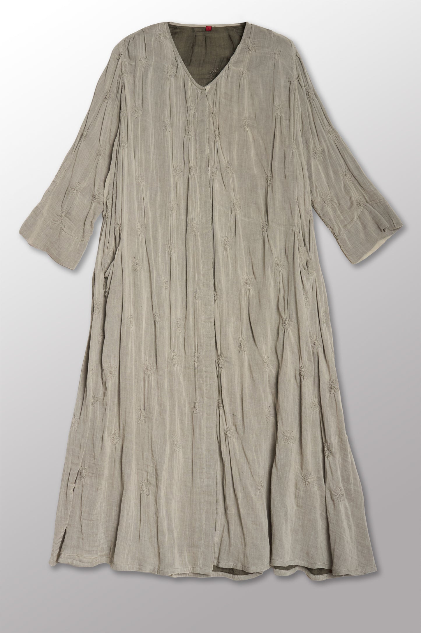 GAUZE SHIBORI GARMENT KANTHA A-LINE DRESS - bl-gg2460-gry -