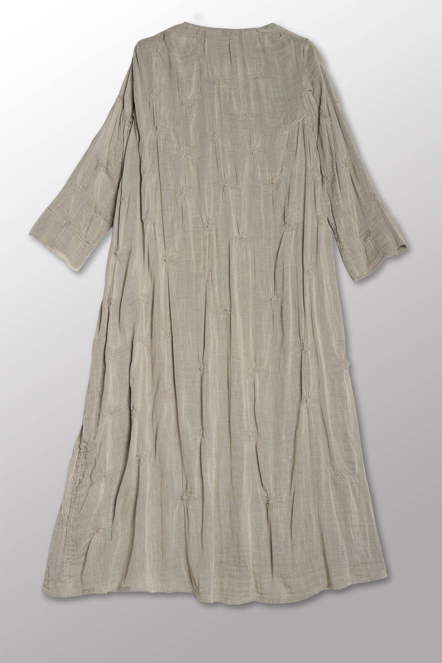 GAUZE SHIBORI GARMENT KANTHA A-LINE DRESS - bl-gg2460-gry -