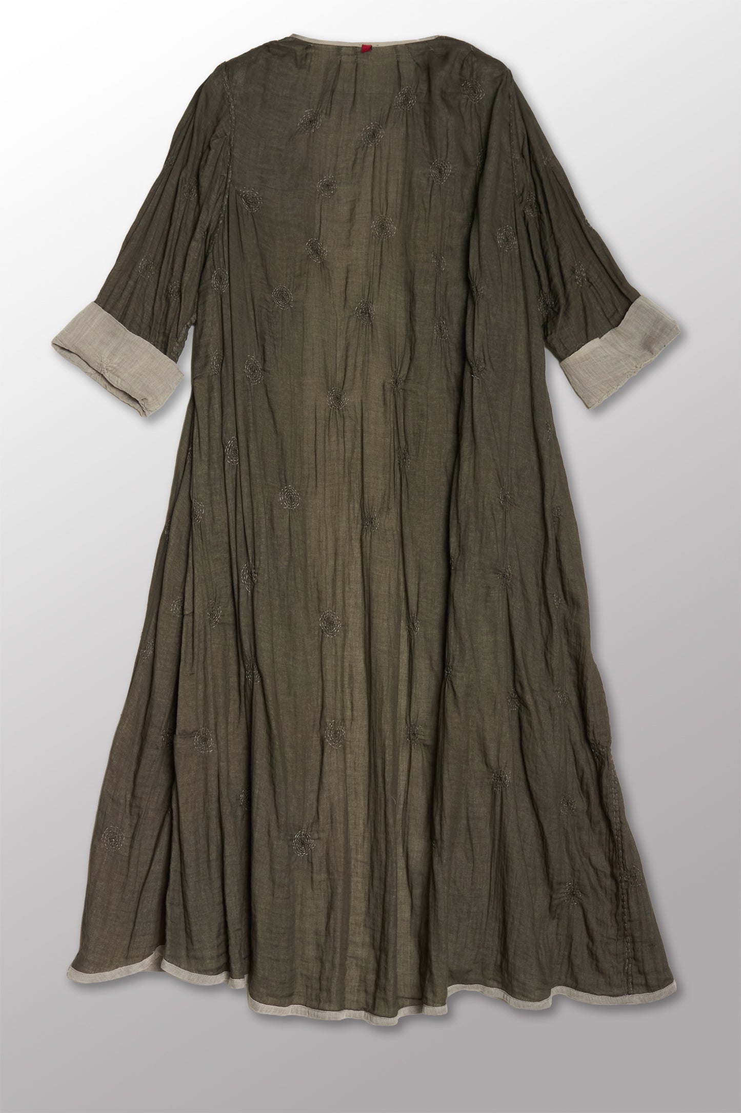 GAUZE SHIBORI GARMENT KANTHA A-LINE DRESS - bl-gg2460-gry -