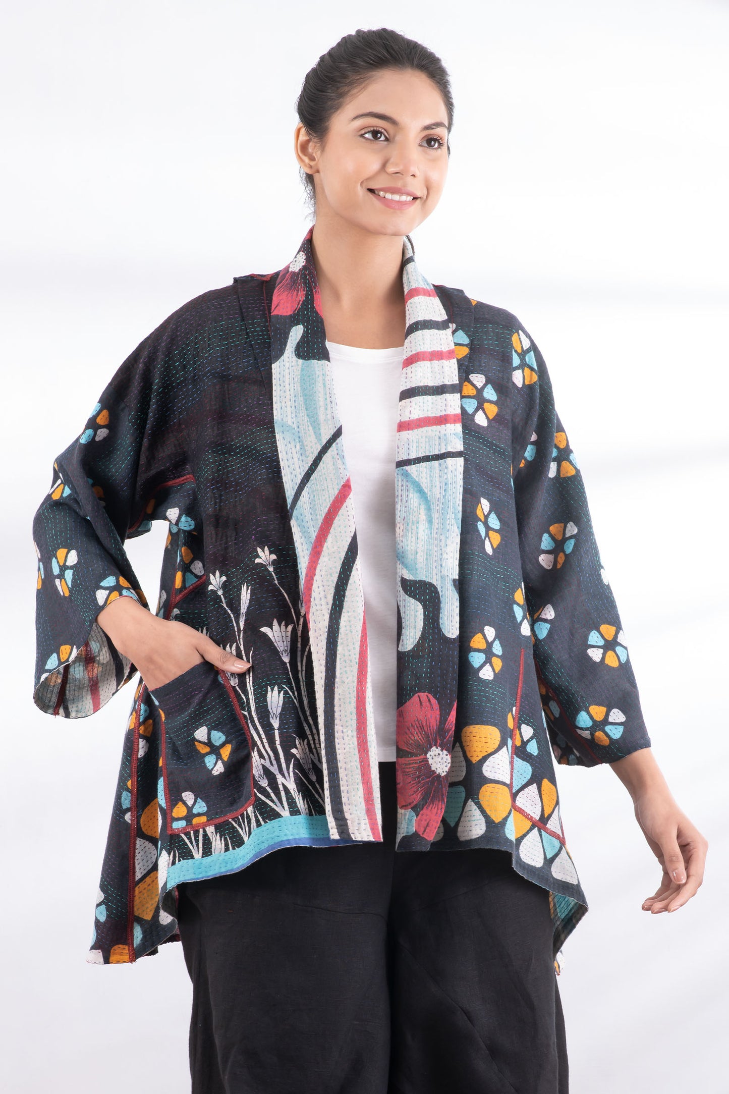 VINTAGE COTTON KANTHA KIMONO JKT