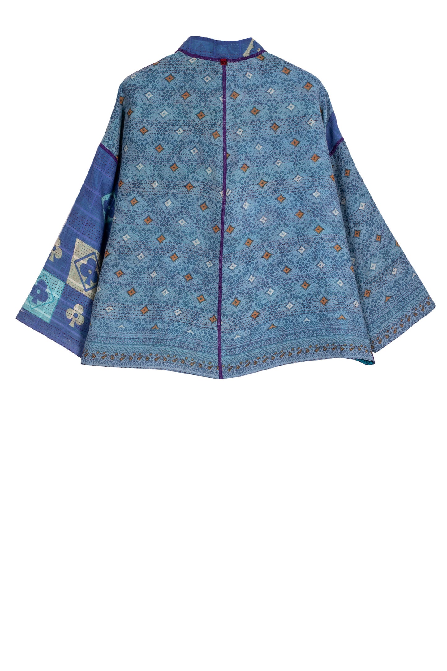 VINTAGE COTTON KANTHA STAND COLLAR CROPPED JKT