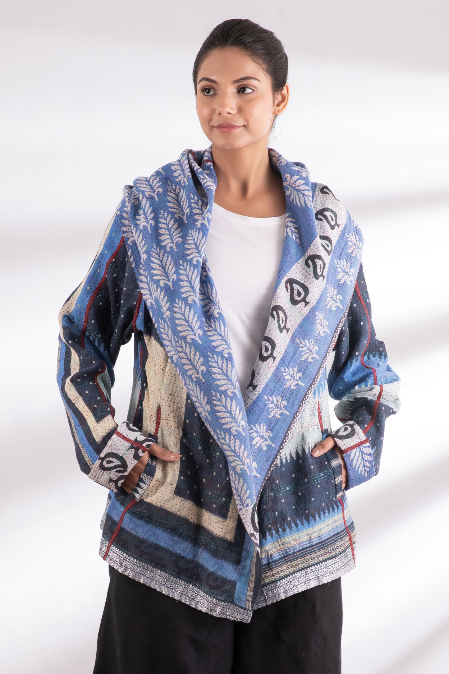 VINTAGE COTTON KANTHA HOODED JKT