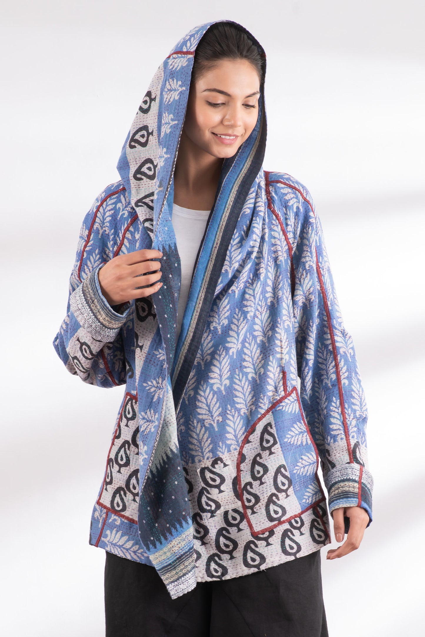 VINTAGE COTTON KANTHA HOODED JKT