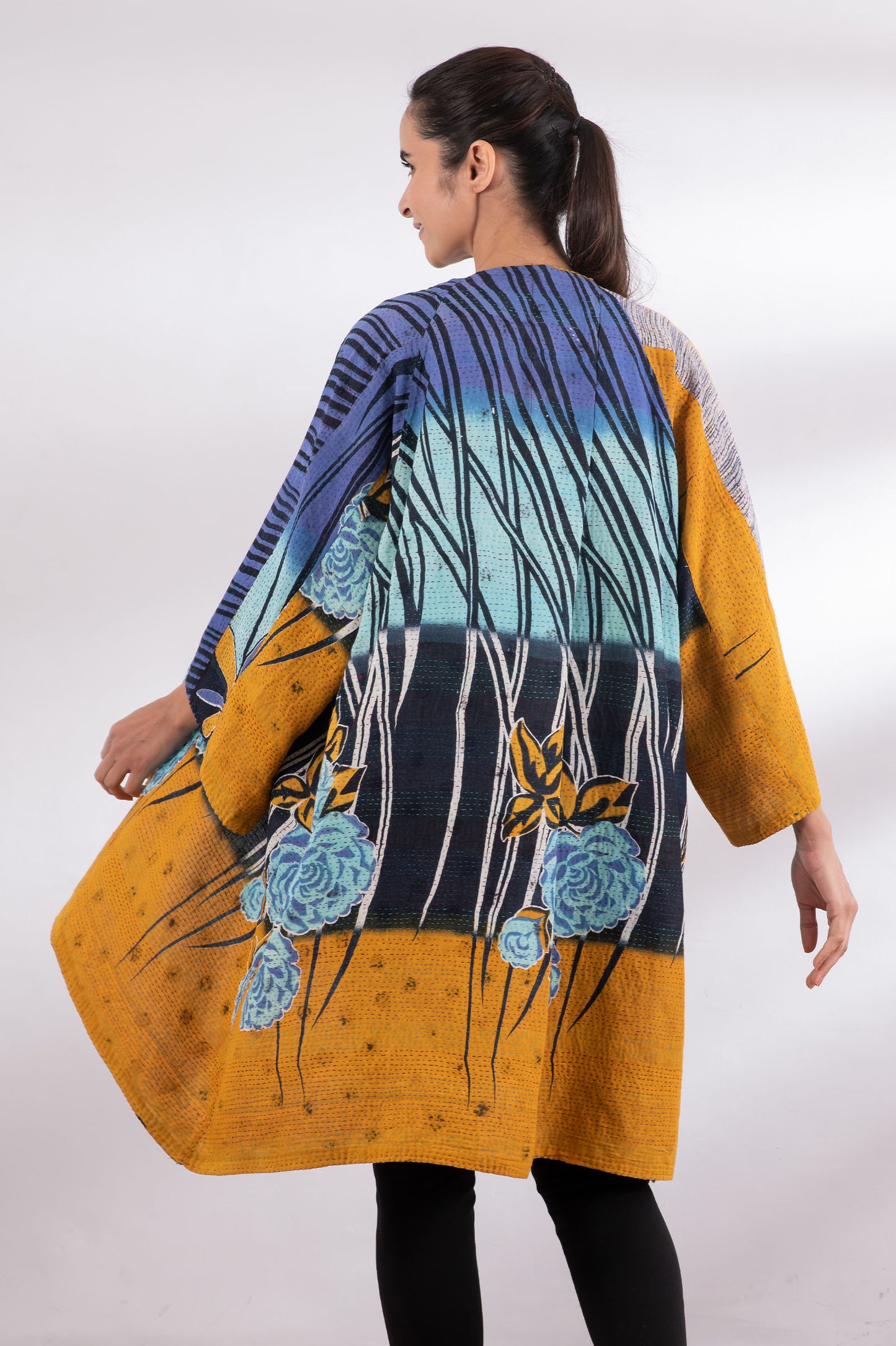 VINTAGE COTTON KANTHA KIMONO DUSTER