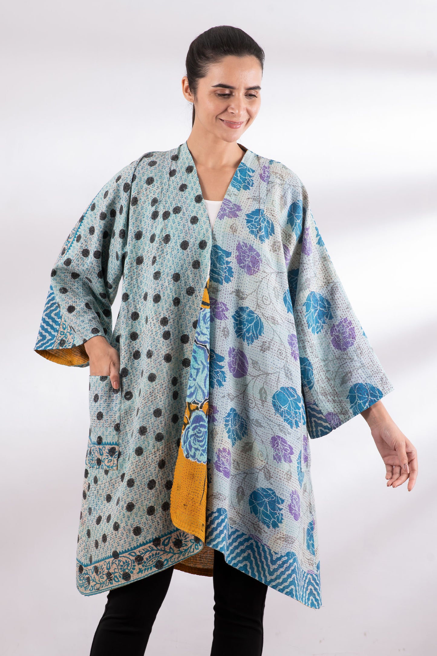 VINTAGE COTTON KANTHA KIMONO DUSTER