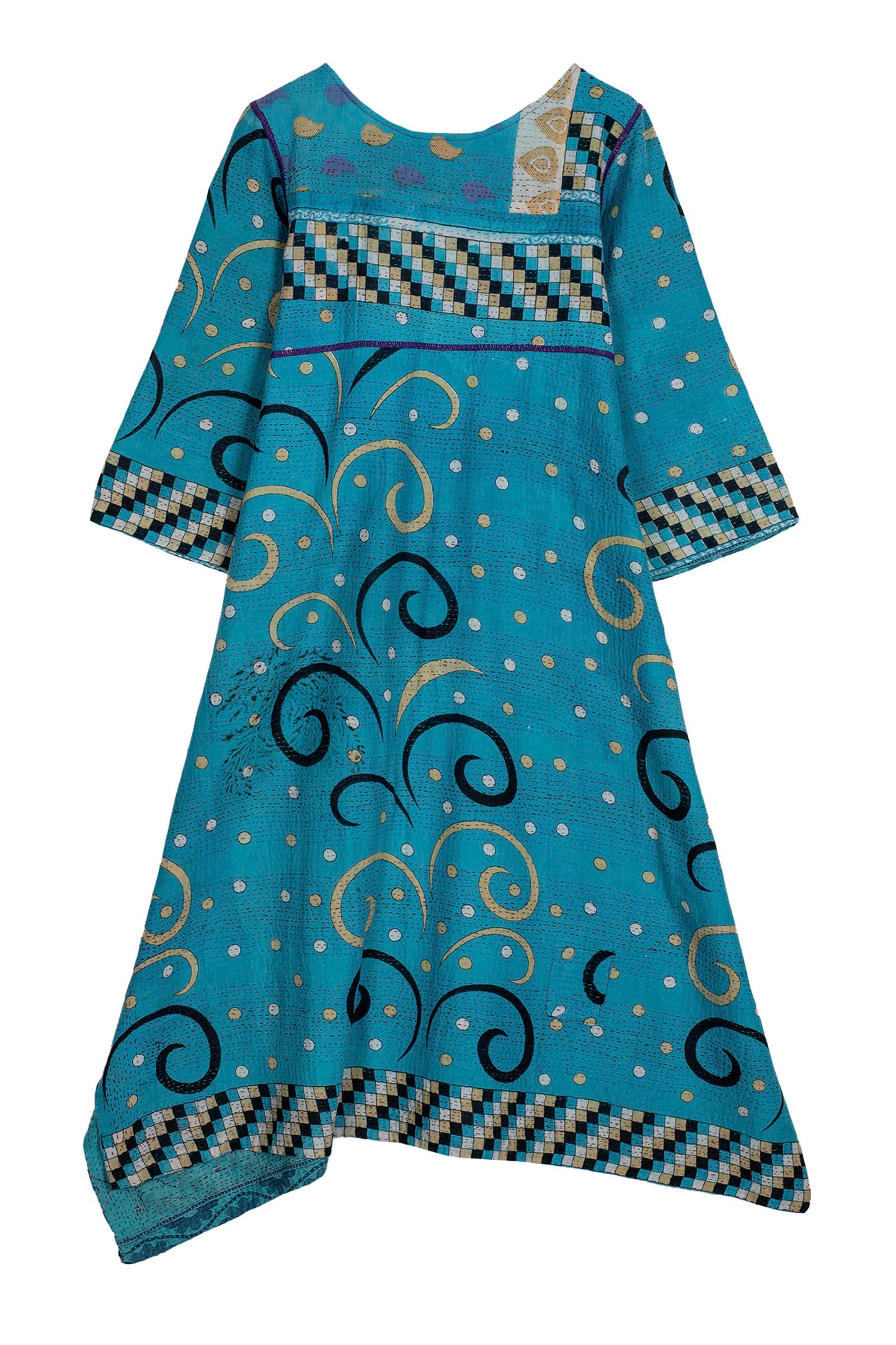 VINTAGE COTTON KANTHA POINTY HEM DRESS WITH SLEEVES - cv2437-0001m -