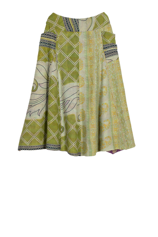 VINTAGE COTTON KANTHA PANELED FLARE SKIRT