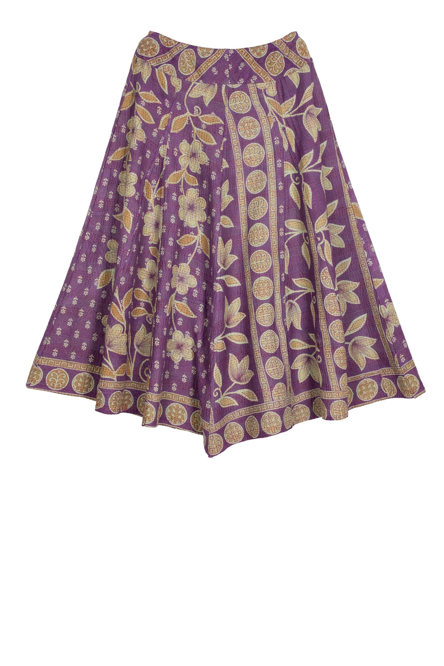 VINTAGE COTTON KANTHA PANELED FLARE SKIRT