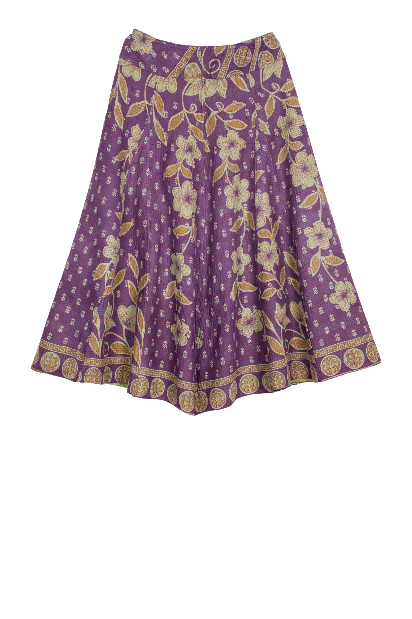 VINTAGE COTTON KANTHA PANELED FLARE SKIRT