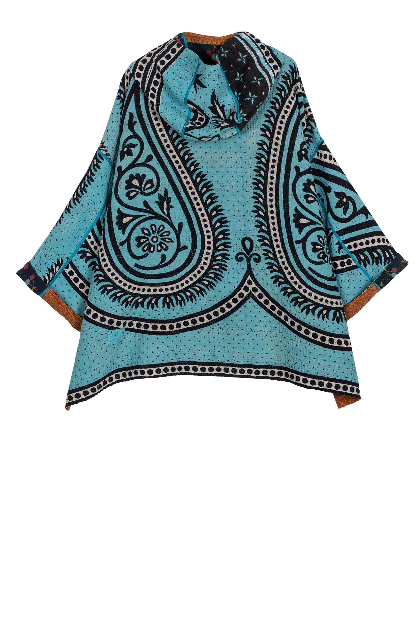 VINTAGE COTTON KANTHA HOODIE PONCHO