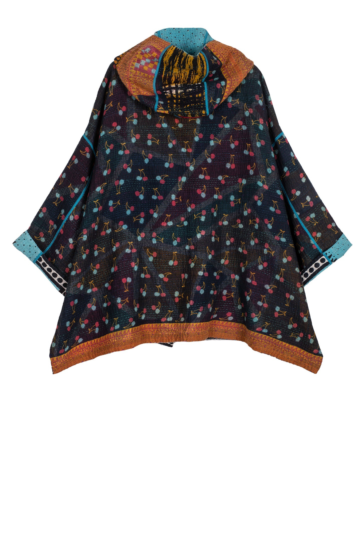 VINTAGE COTTON KANTHA HOODIE PONCHO