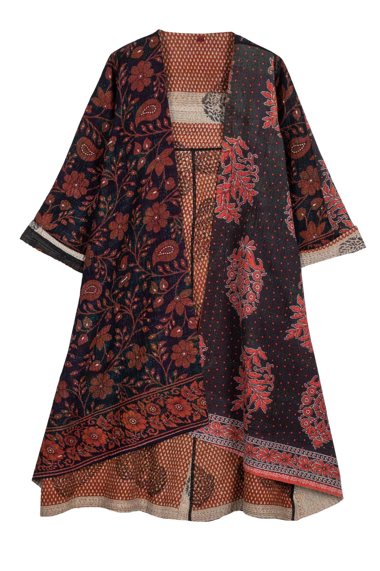 VINTAGE COTTON KANTHA WRAP FLARE COAT