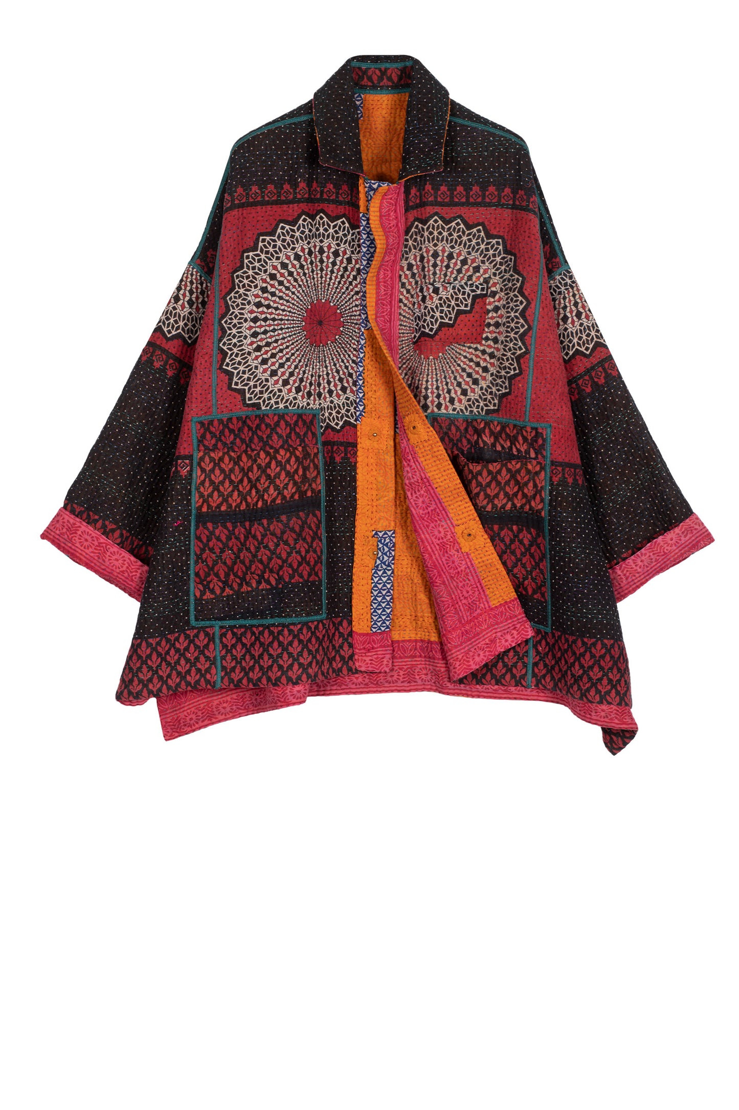 VINTAGE COTTON KANTHA OVERSIZED MINI COAT