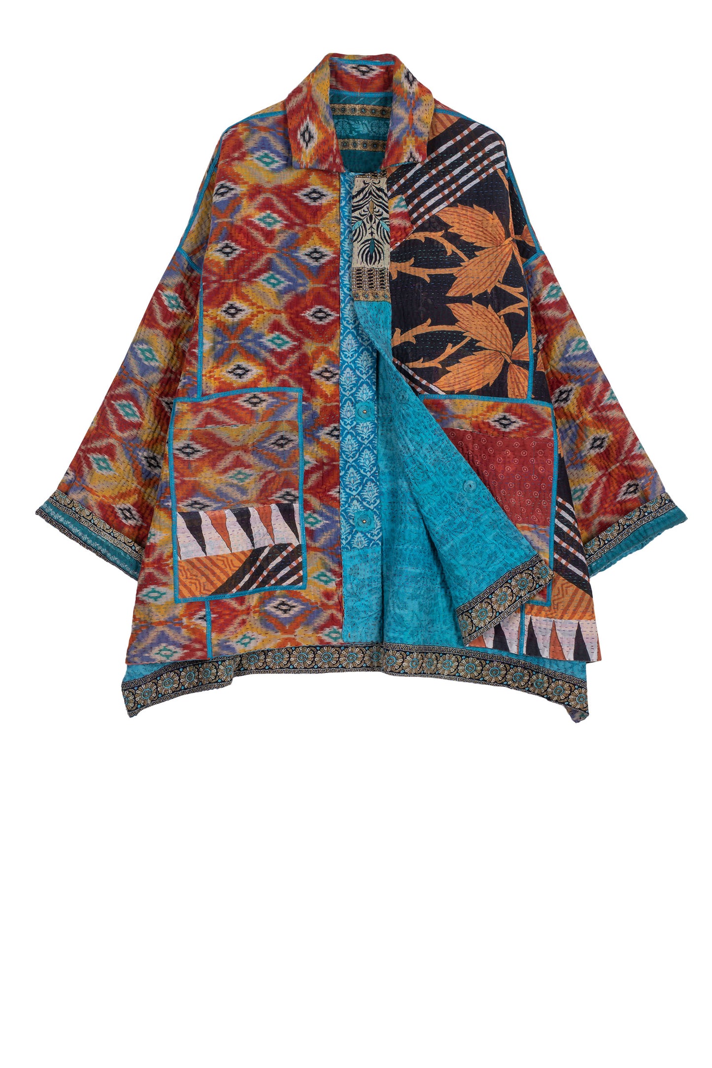 VINTAGE COTTON KANTHA OVERSIZED MINI COAT