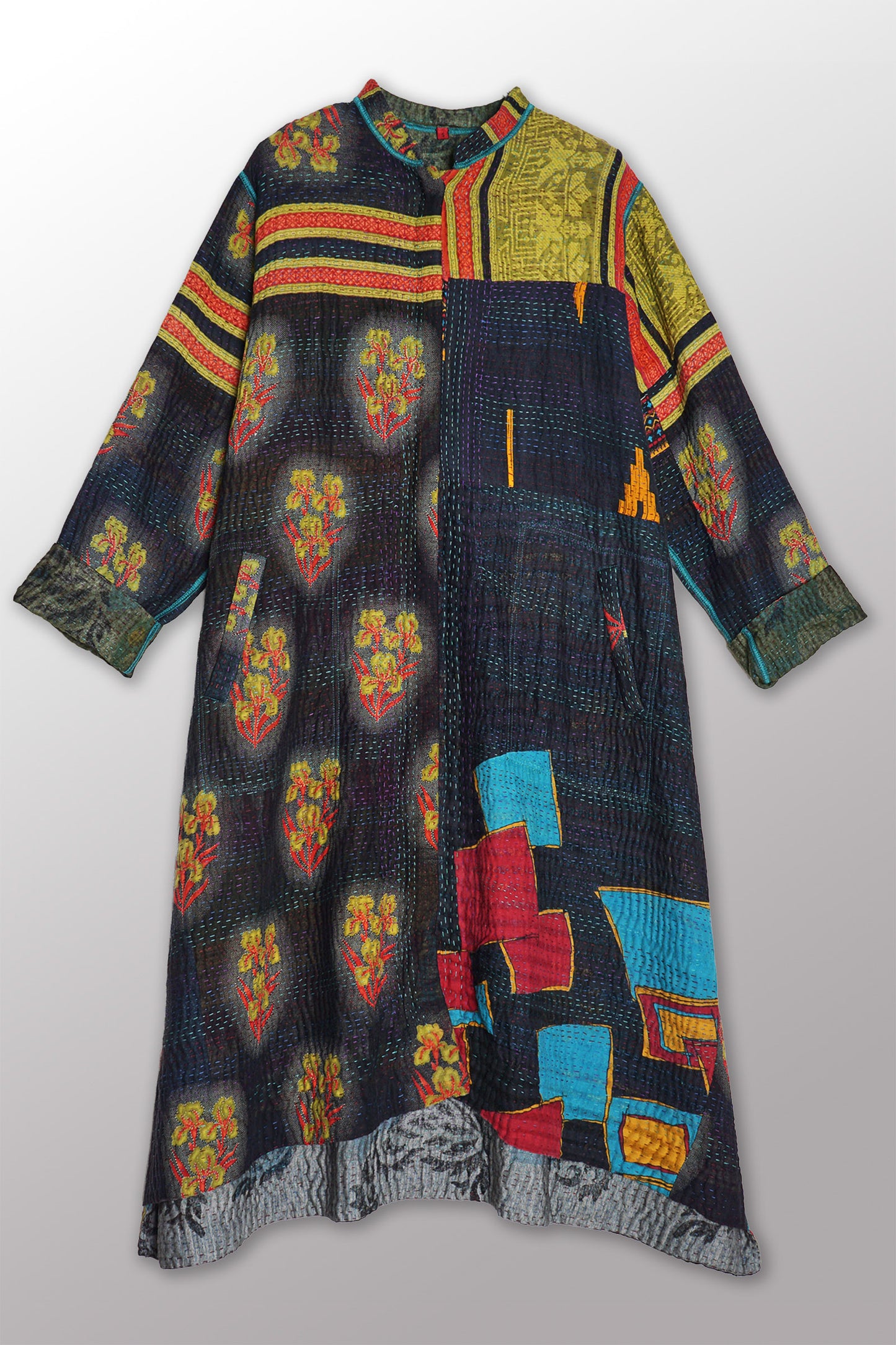 VINTAGE COTTON KANTHA KAFTAN COAT - cv4343-0002s -