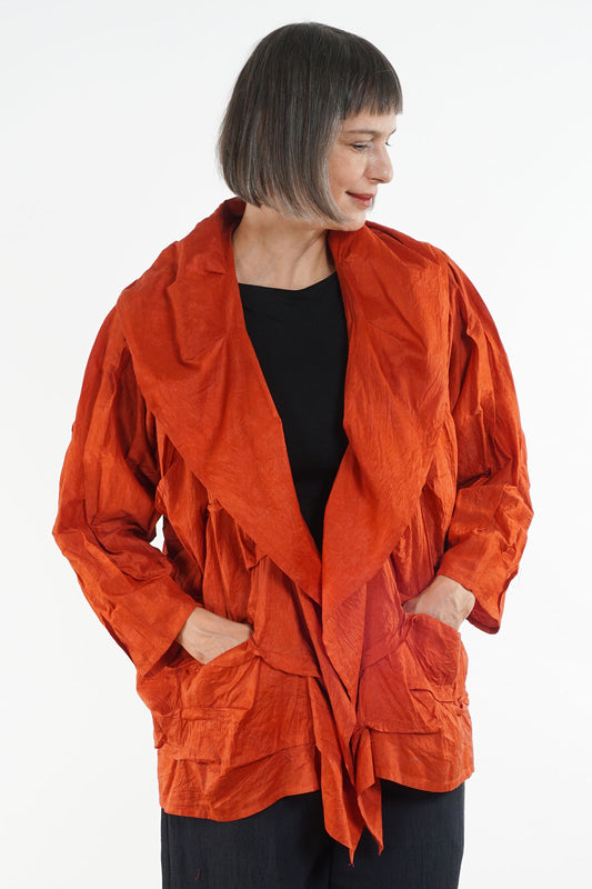DYED COTTON SILK HEAVY VOILE WAVY TUCK COCOON JACKET