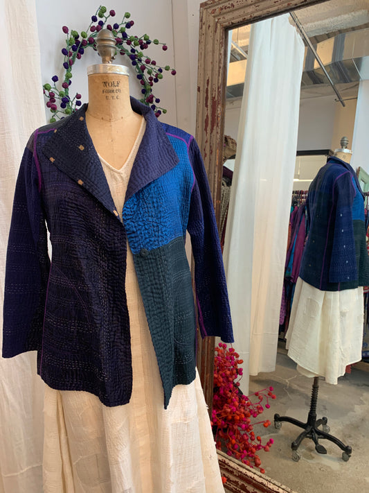 JAIPUR PATCH KANTHA SHORT JKT - jp4007-nvy -