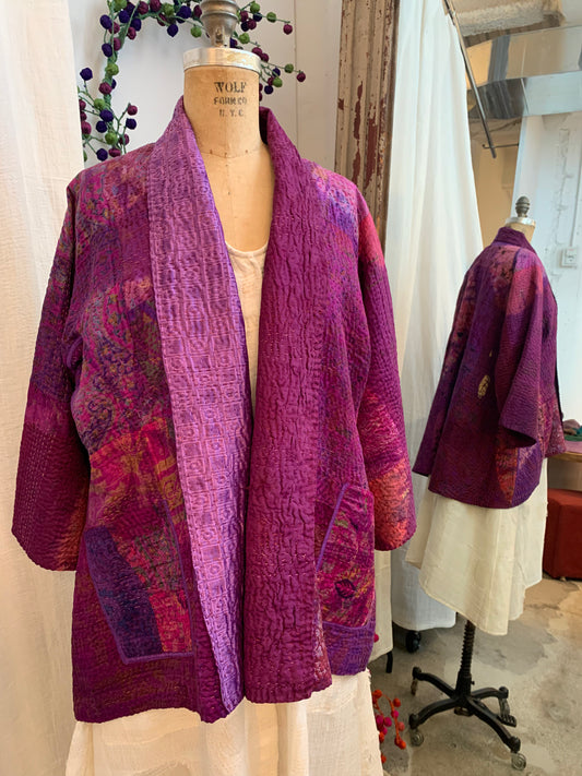 TIE DYE CIRCLE SHIBORI KANTHA KIMONO JACKET - td4004-prp -