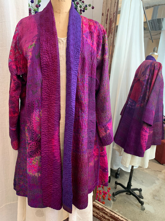TIE DYE CIRCLE SHIBORI KANTHA KIMONO LONG JACKET - td4005-prp -