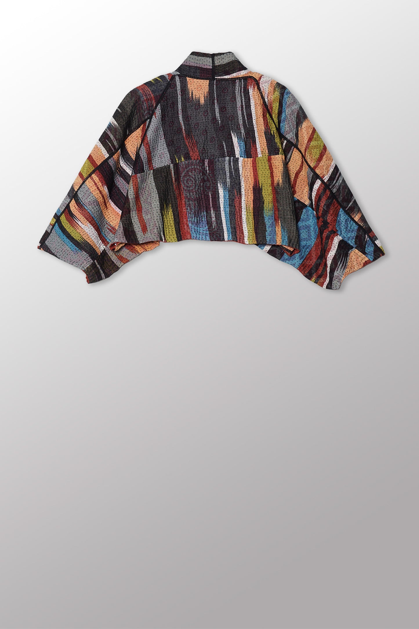 IKAT STRIPE KANTHA PUFF SLV. SHRUG - is4062-red -