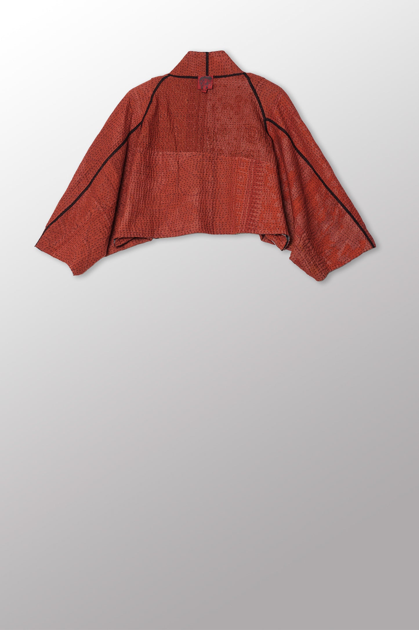 IKAT STRIPE KANTHA PUFF SLV. SHRUG - is4062-red -