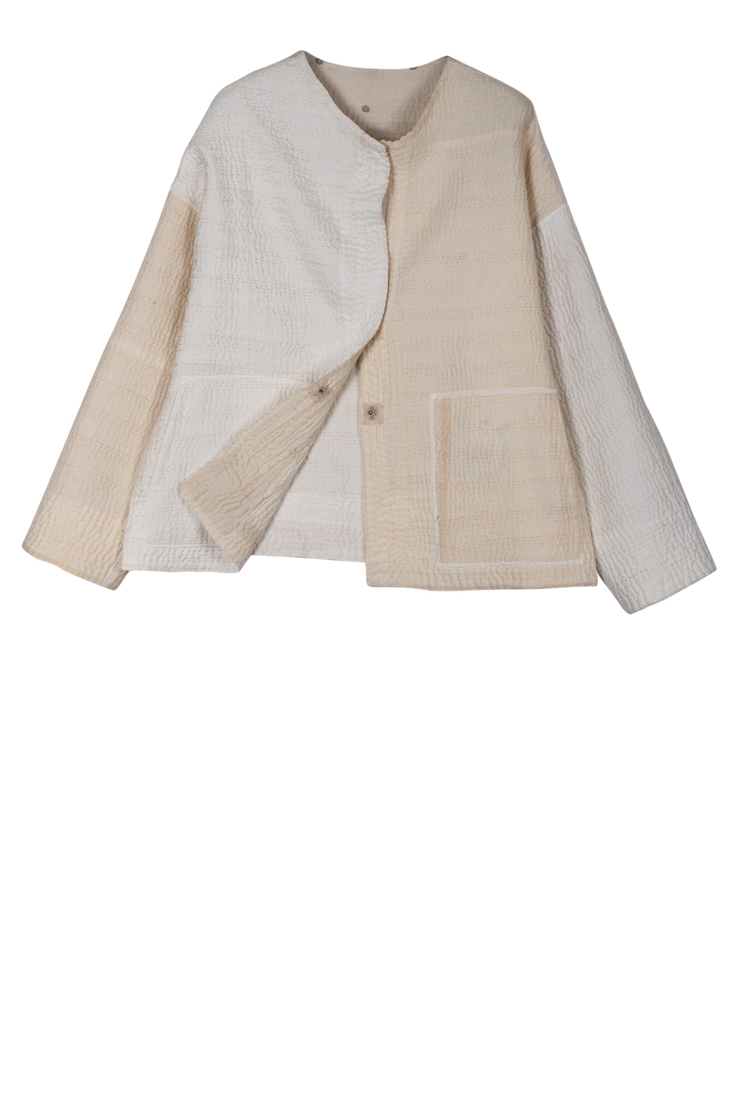 JAIPUR WHITE KANTHA CREW NECK SHORT JACKET