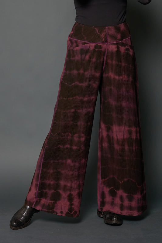 MONE SHIBORI TIE DYE KANTHA MID RISE WIDE LEG PANTS LONG - ms4673-pik -