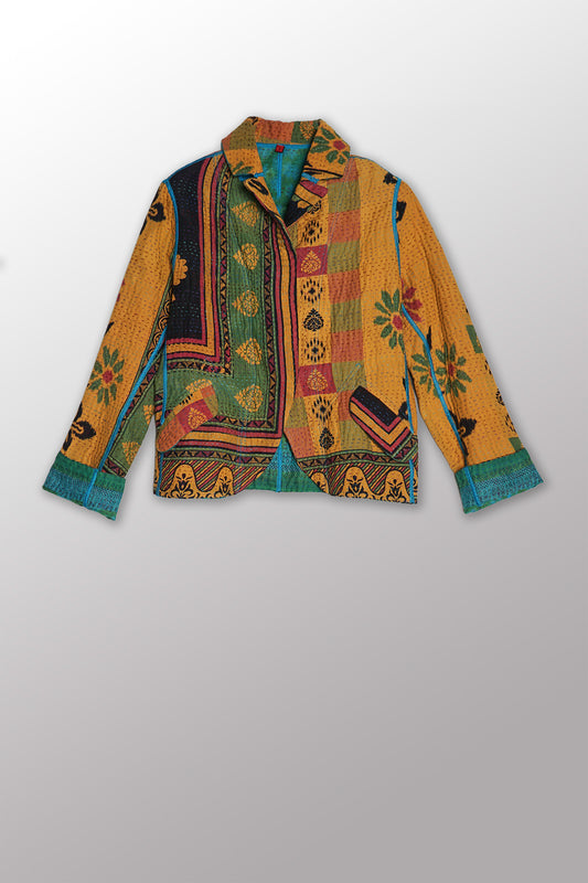 COTTON OVERDYE KANTHA CROPPED BASIC JACKET - ov4096-ctel001s -